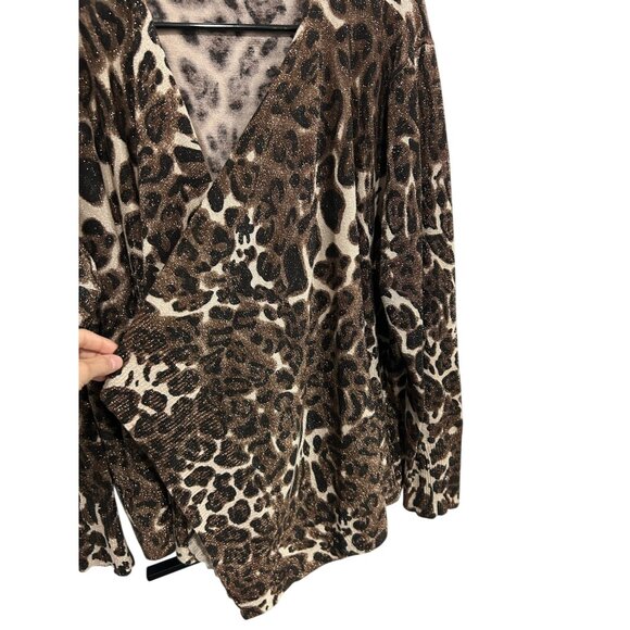 Leopard Print Open Front Cardigan Sweater with Glitter Accents - Picture 4 of 7